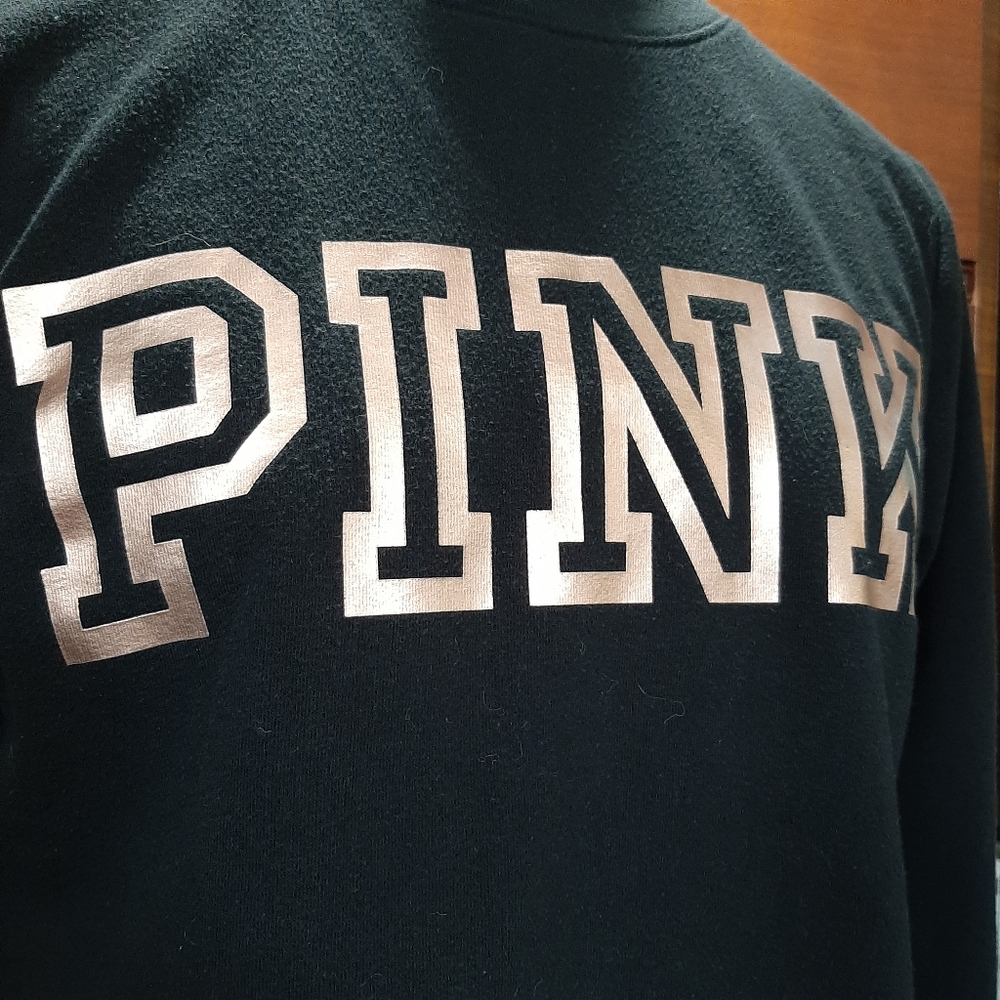 Victoria's Secret PINK Black Sweatshirt with Metallic Logo